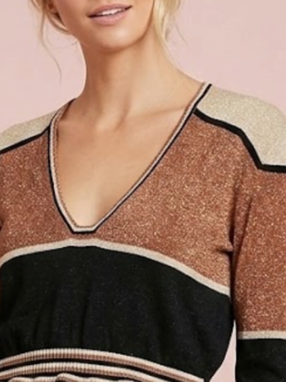 EUC! Free People Women's Vintage Boho Shimmer Knit V Neck Top
